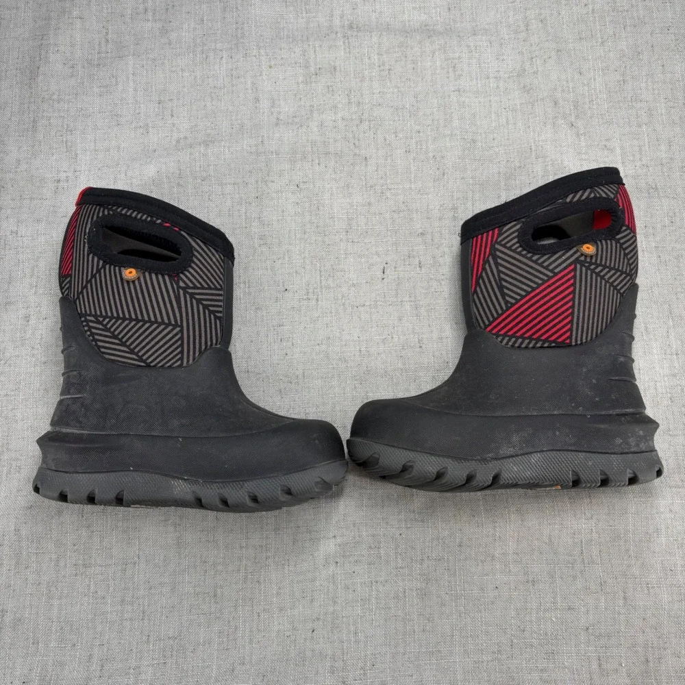 Bogs Kids Neo-Classic Rain Boots Geo Black Red Waterproof Winter Boots Size 7